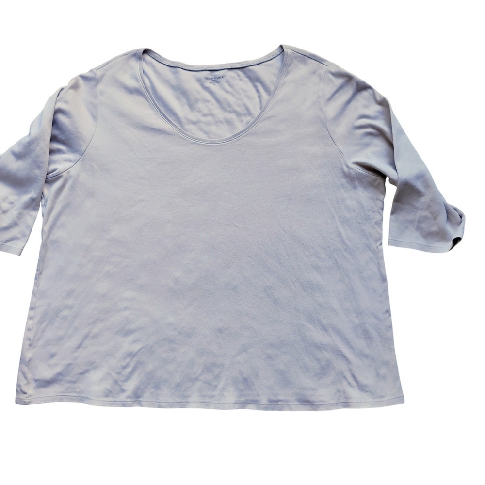 Eileen Fisher Long Sleeve Shirt 2XL Lihht Oatmeal Org. Cotton 3/4 Sleeve